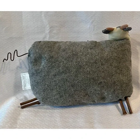 Wool Felted Stuffed Cow Decor Pillow Animal Rustic Country Farmhouse Primitive - Picture 2 of 7